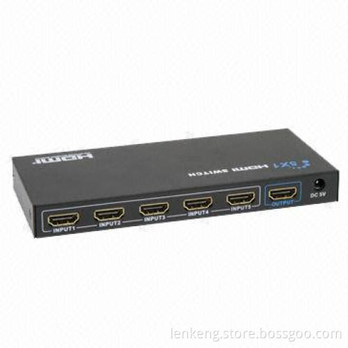 5-in-1 Out HDMI® Switcher, 3D 1,080P at 24Hz Supported with Remote Control